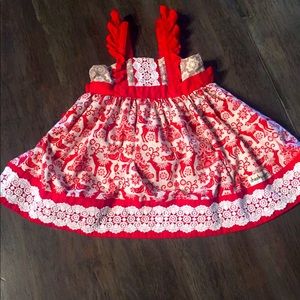 Cheeky Plum reindeer red Christmas dress size 18mo